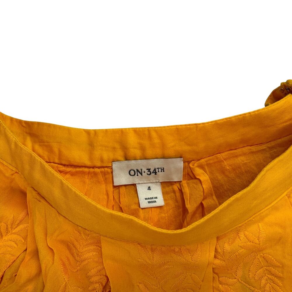 On 34th Womens Cotton Eyelet Embroidered Pleated Midi Skirt Citrus Yellow 4 - Picture 3 of 6